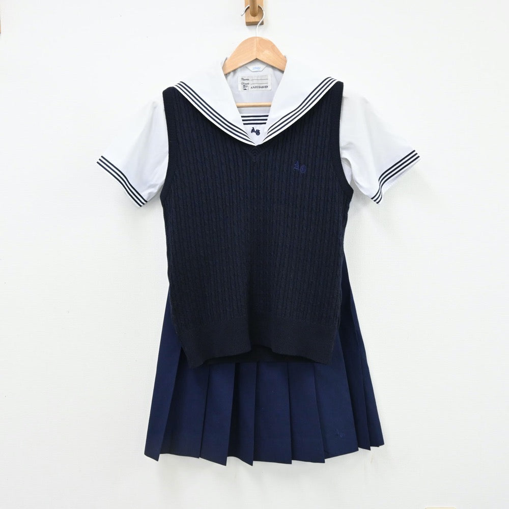 【中古】愛知県 安城学園高等学校 女子制服 5点（セーラー服・ニットベスト・スカート）sf008575