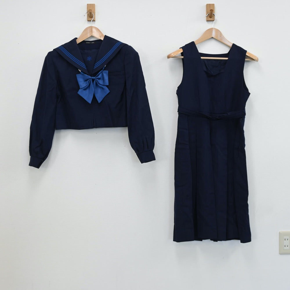 【中古】福岡県 香住丘高等学校 女子制服 3点（セーラー服・ジャンパースカート）sf008811