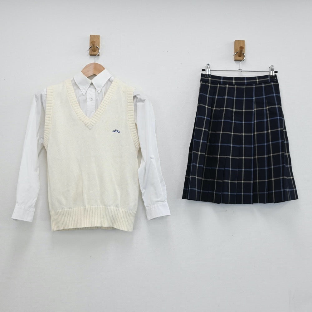 【中古】群馬県 高崎商科大学附属高等学校 女子制服 4点（ブレザー・シャツ・ニットベスト・スカート）sf008820