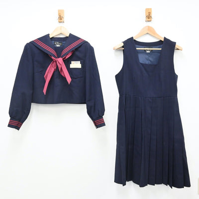 【中古】大分県 鶴谷中学校 女子制服 3点（セーラー服・ジャンパースカート）sf008913