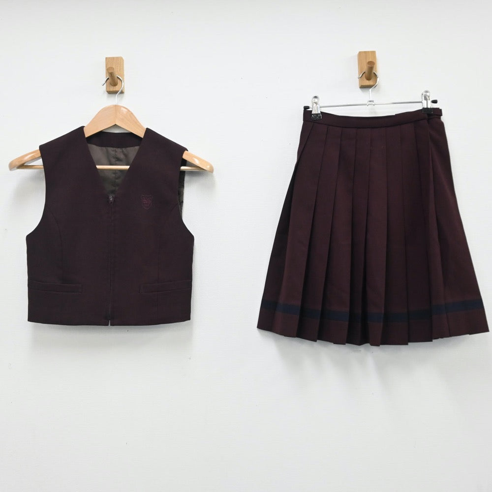 【中古】群馬県 共愛学園高等学校 女子制服 2点（ベスト・スカート）sf009077