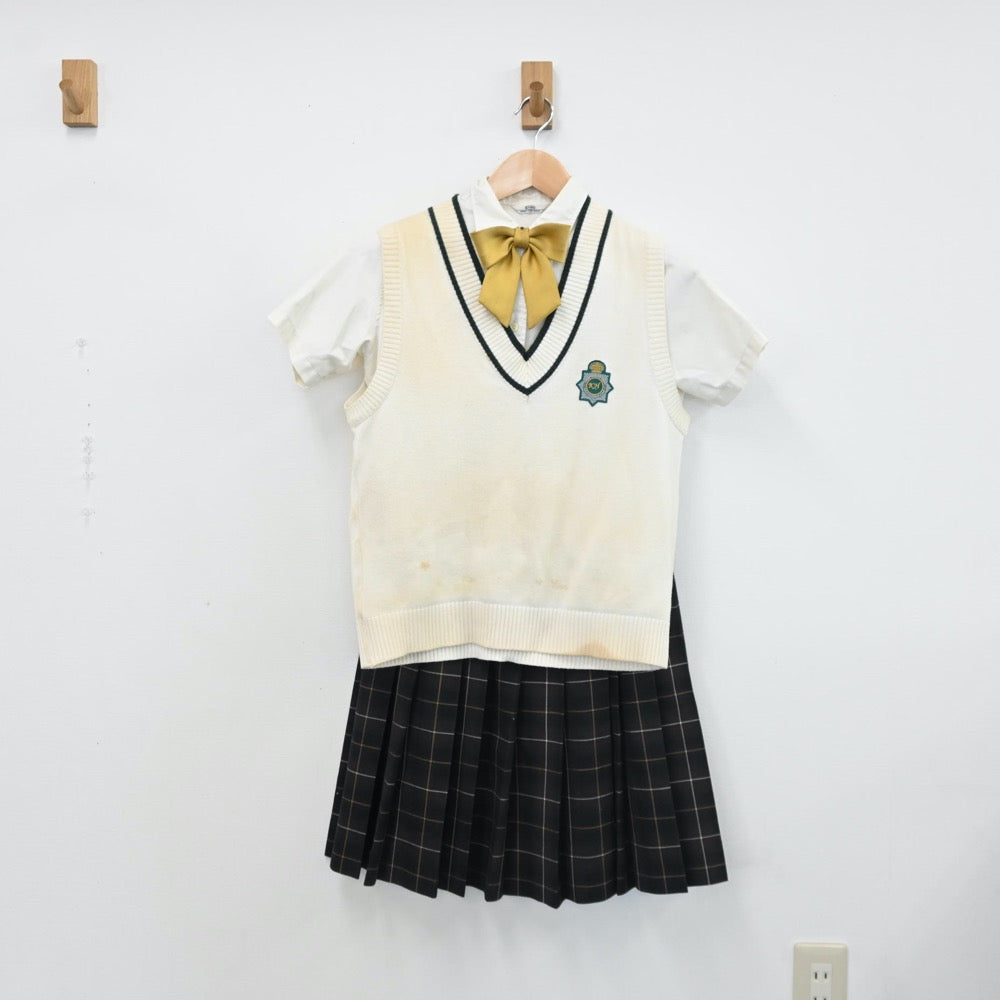 【中古】福岡県 九州産業大学付属九州高等学校 女子制服 5点（シャツ・ニットベスト・スカート）sf009104