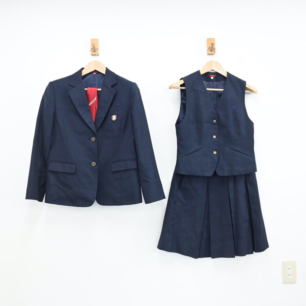 【中古】岡山県 おかやま山陽高等学校 女子制服 4点（ブレザー・ベスト・スカート）sf009145