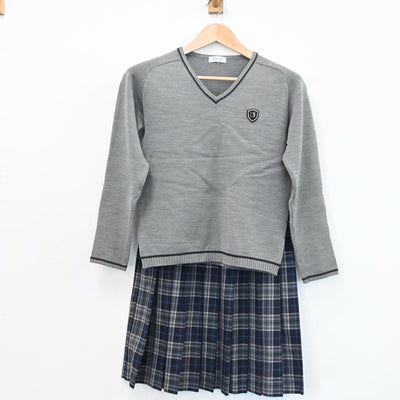 【中古】大阪府 夕陽丘高等学校 女子制服 5点（ブレザー・シャツ・ニット・スカート）sf009256