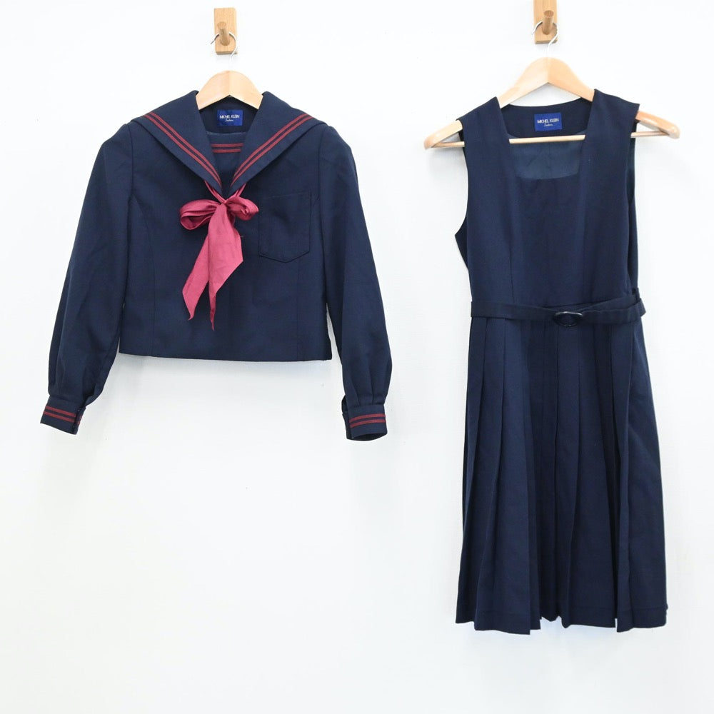 【中古】山口県 山口県立萩高等学校 女子制服 3点（セーラー服・ジャンパースカート）sf009391