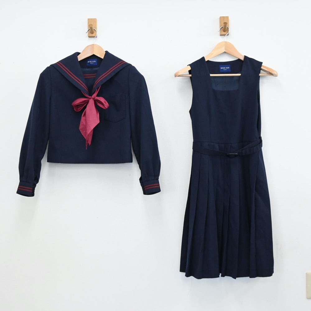 【中古】山口県 山口県立萩高等学校 女子制服 3点（セーラー服・ジャンパースカート）sf009392