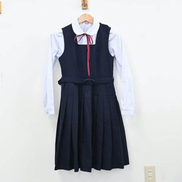 【中古】山口県 山口県立萩高等学校 女子制服 4点（シャツ・ニット・ジャンパースカート）sf009394