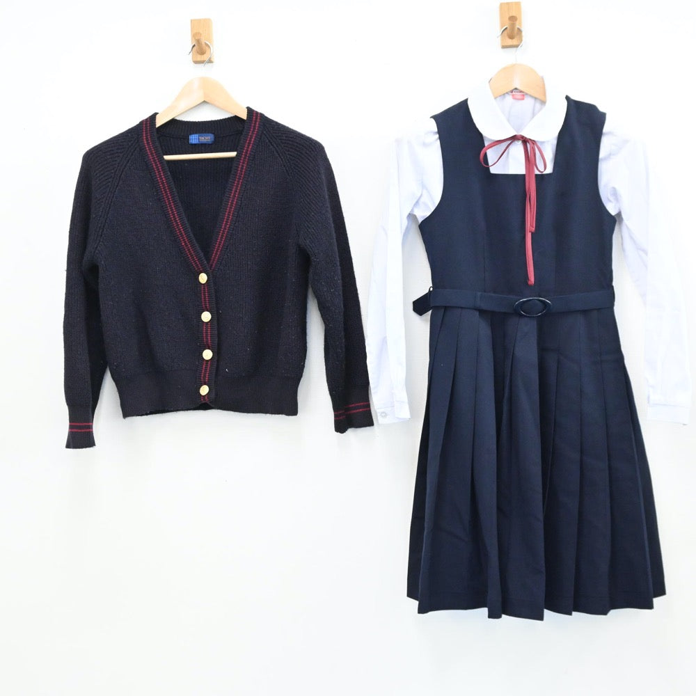 【中古】山口県 山口県立萩高等学校 女子制服 4点（シャツ・ニット・ジャンパースカート）sf009394