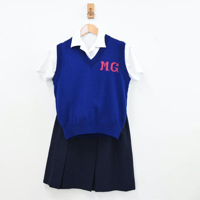 【中古】宮城県 宮城学院高等学校 女子制服 4点（シャツ・ニットベスト・スカート）sf009448