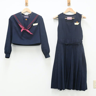 【中古】福岡県 須恵町立須恵東中学校 女子制服 3点（セーラー服・ジャンパースカート）sf009646