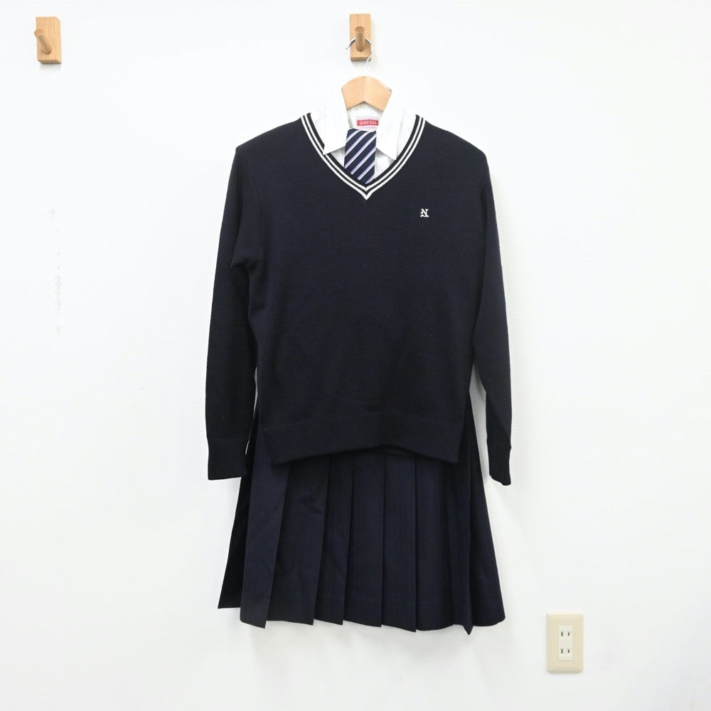 【中古】京都府 西城陽高等学校 女子制服 6点（ブレザー・シャツ・ニット・スカート）sf009791