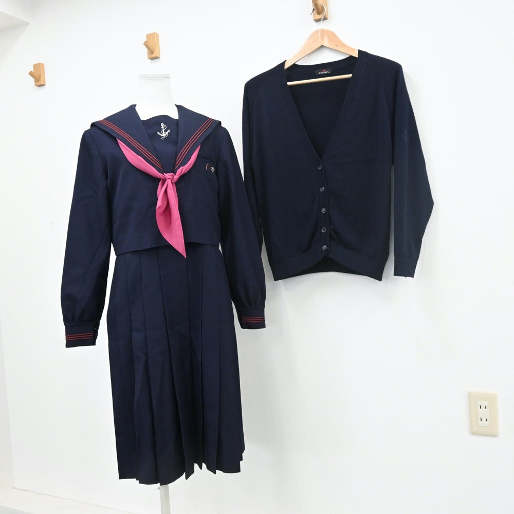 【中古】福岡県 福岡女学院高等学校 女子制服 4点（セーラー服・ニット・ジャンパースカート）sf009937