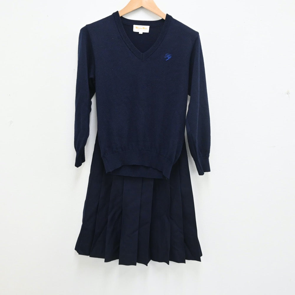 【中古】神奈川県 鎌倉女学院中学校・高等学校 女子制服 4点（セーラー服・ニット・スカート）sf010220