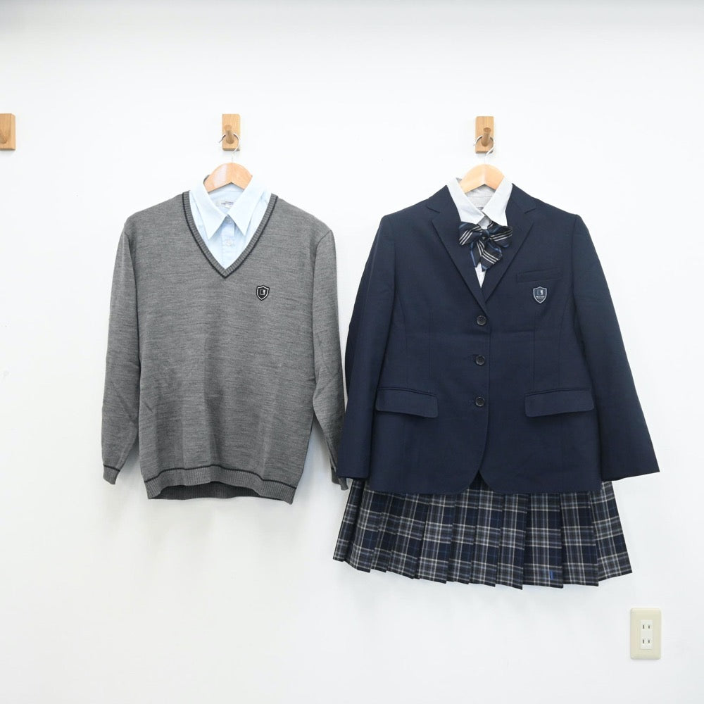 【中古】大阪府 大阪夕陽丘学園高等学校 女子制服 6点（ブレザー・シャツ・ニット・スカート）sf010240