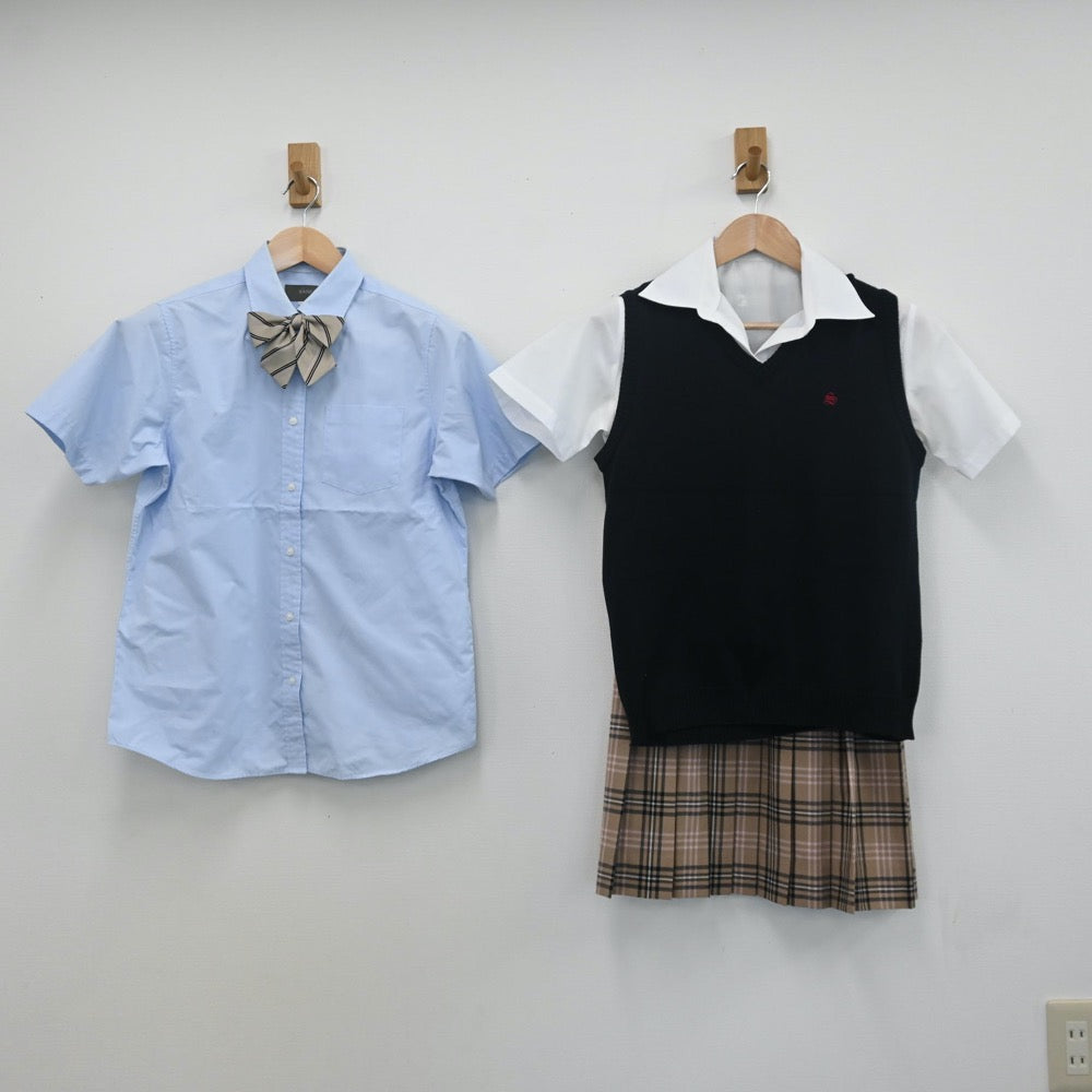 【中古】福岡県 誠修高等学校 女子制服 5点（シャツ・シャツ・ニットベスト・スカート）sf010258