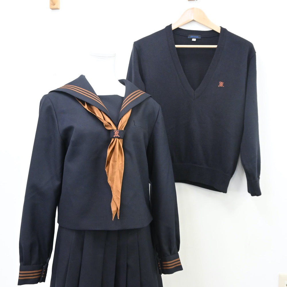 【中古】東京都 関東国際高等学校 女子制服 4点（セーラー服・ニット・スカート）sf010532