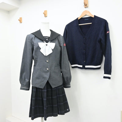 【中古】愛知県 杜若高等学校 女子制服 5点（セーラー服・ニット・スカート）sf010634