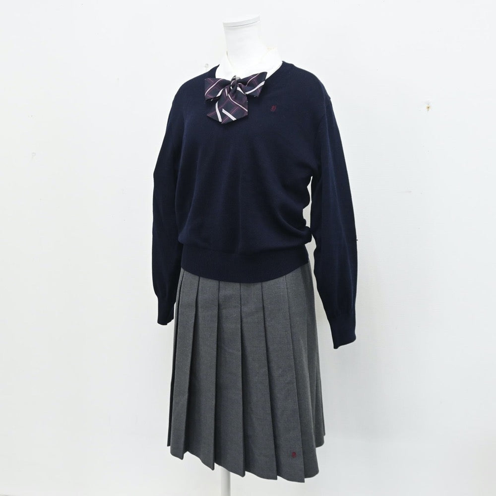 【中古】茨城県 常総学院高等学校 女子制服 4点（ブレザー・ニット・シャツ・スカート）sf010727