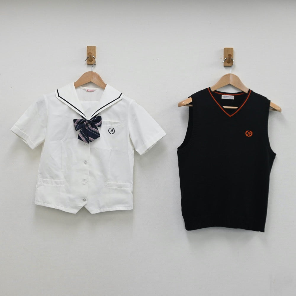 中古制服】福岡県 杉森高等学校 女子制服 3点（セーラー服・ニット