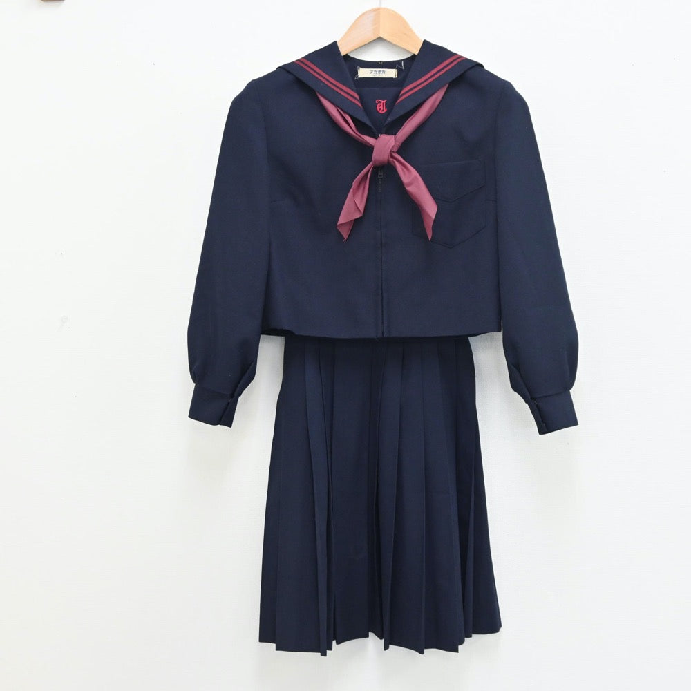 【中古】大阪府 大阪府堺市立津久野中学校 女子制服 6点（セーラー服・セーラー服・ベスト・スカート）sf010812