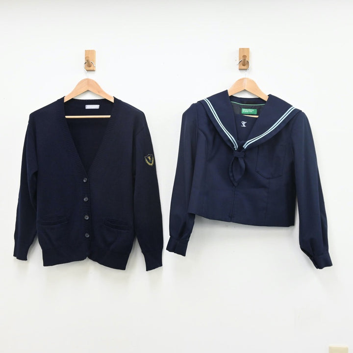 【中古】大分県 大分鶴崎高等学校 女子制服 3点（セーラー服・ニット・スカート）sf010980