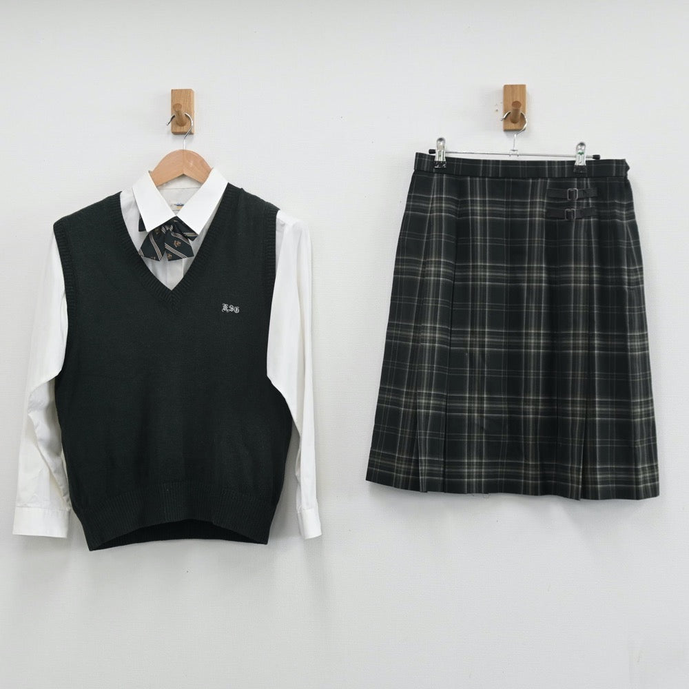 【中古】埼玉県 越谷総合技術高等学校 女子制服 4点（シャツ・ベスト・スカート）sf011013