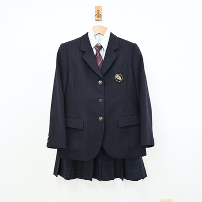 【中古】千葉県 経済大学附属高等学校 女子制服 5点（ブレザー・シャツ・ニット・スカート）sf011083