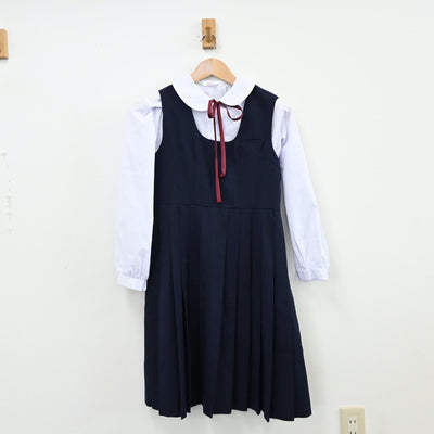 【中古】福岡県 福岡教育大学附属小倉中学校 女子制服 4点（ブレザー・シャツ・ジャンパースカート）sf011097