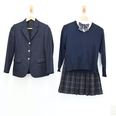 【中古】福岡県 福岡県立須恵高等学校 女子制服 5点（ブレザー・シャツ・ニット・スカート）sf011240