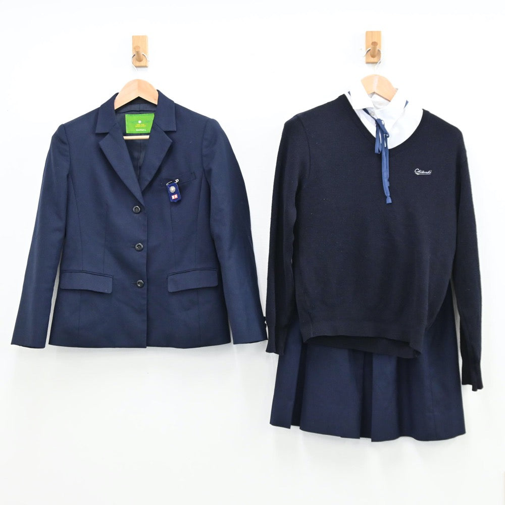 【中古】福岡県 筑紫高等学校 女子制服 6点（ブレザー・シャツ・ニット・スカート）sf011303