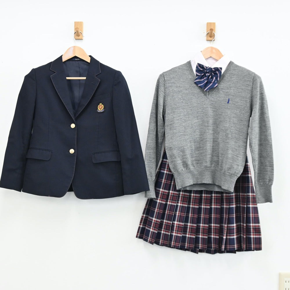 【中古】福岡県 福岡大学附属若葉高等学校 女子制服 6点（ブレザー・シャツ・シャツ・ニット・スカート）sf011312