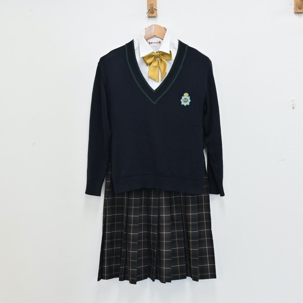 【中古】福岡県 九州産業大学附属九州高校 女子制服 6点（ブレザー・シャツ・ニット・スカート）sf011342