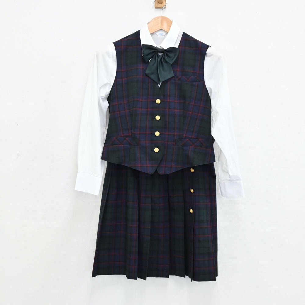 【中古】東京都 鶴川高等学校 女子制服 6点（ブレザー・シャツ・ベスト・ニット・スカート）sf011374