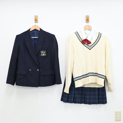 【中古】島根県 女子高等学校 女子制服 5点（ブレザー・シャツ・ニット・スカート）sf011558