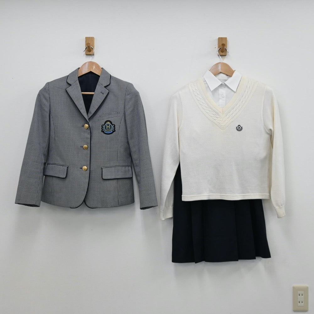 【中古】福岡県 博多高等学校 女子制服 4点（ブレザー・シャツ・ニット・スカート）sf011568