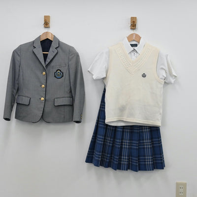 【中古】福岡県 博多高等学校 女子制服 4点（ブレザー・シャツ・ニットベスト・スカート）sf011569