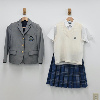 【中古】福岡県 博多高等学校 女子制服 4点（ブレザー・シャツ・ニットベスト・スカート）sf011571