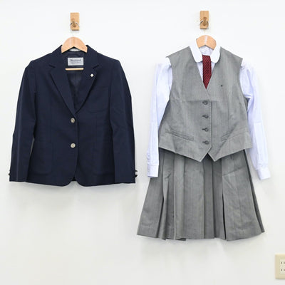 【中古】富山県 大門高等学校 女子制服 6点（ブレザー・シャツ・ベスト・スカート）sf011586