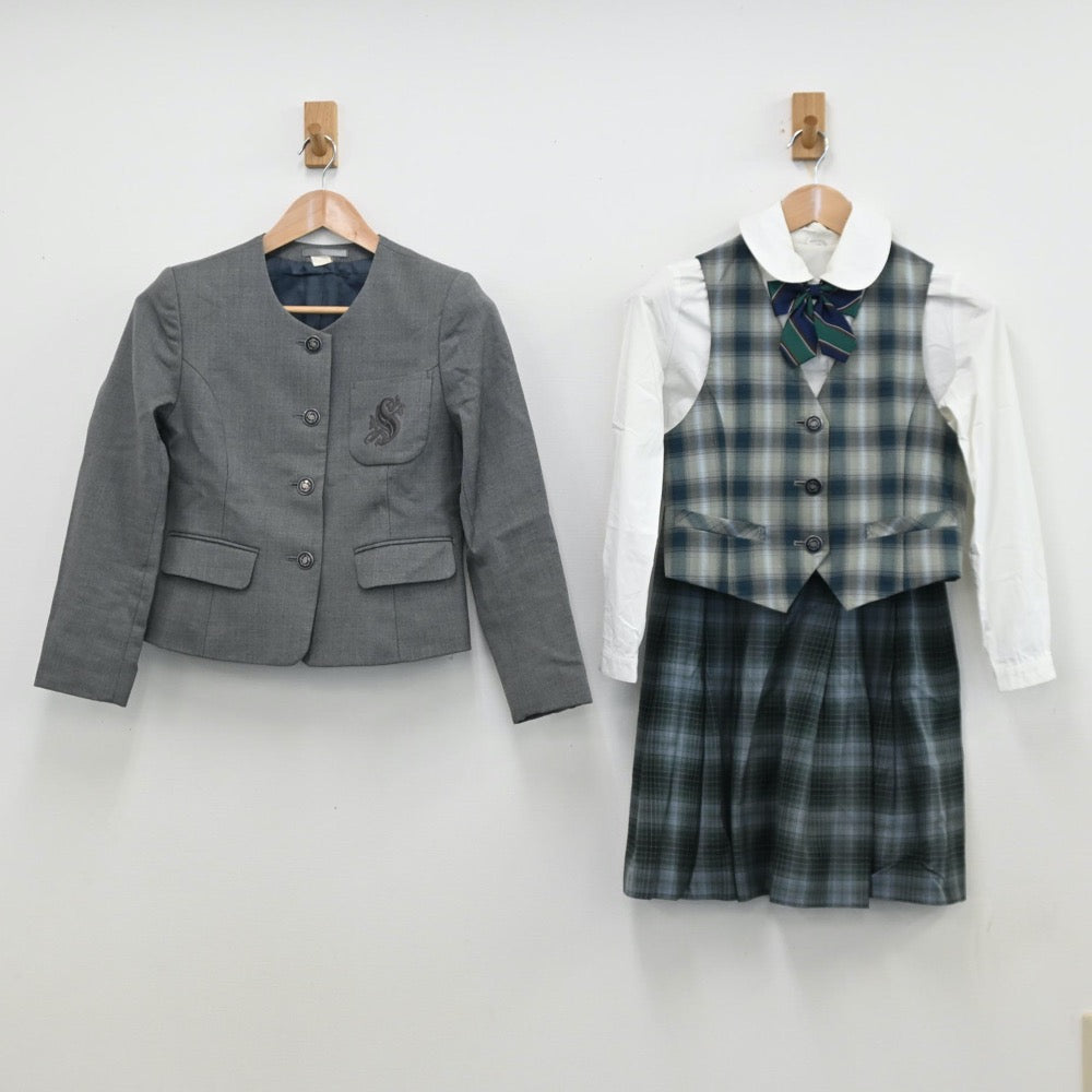 【中古】東京都 専修大学松戸中学校 女子制服 5点（ブレザー・シャツ・ベスト・スカート）sf011593