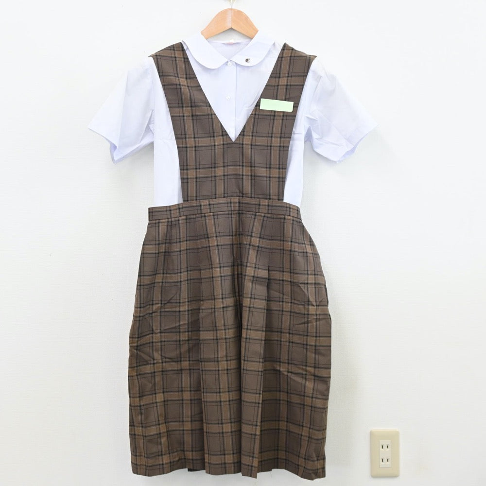 【中古】福岡県 筑紫野中学校 女子制服 3点（シャツ・ジャンパースカート）sf011597