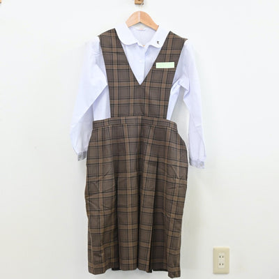 【中古】福岡県 筑紫野中学校 女子制服 3点（シャツ・ジャンパースカート）sf011597