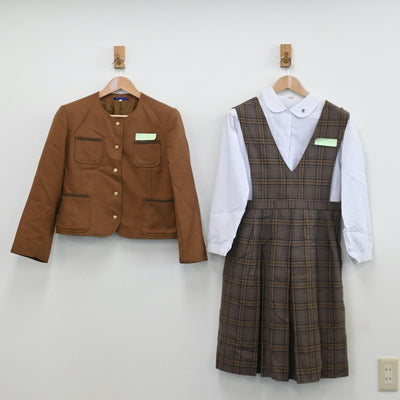 【中古】福岡県 筑紫野中学校 女子制服 4点（ブレザー・シャツ・シャツ・ジャンパースカート）sf011602