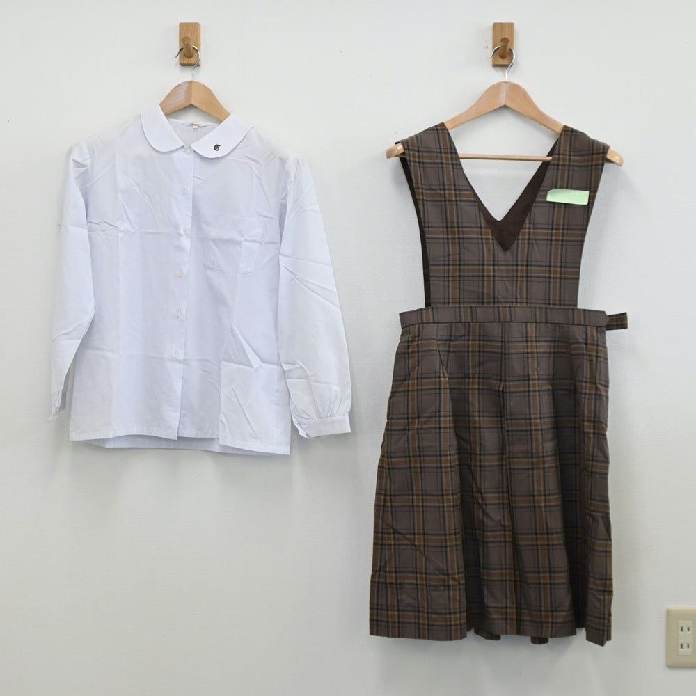 【中古】福岡県 筑紫野中学校 女子制服 4点（ブレザー・シャツ・シャツ・ジャンパースカート）sf011602