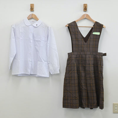 【中古】福岡県 筑紫野中学校 女子制服 4点（ブレザー・シャツ・シャツ・ジャンパースカート）sf011602