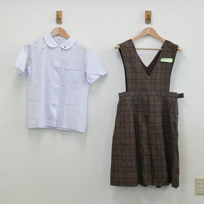 【中古】福岡県 筑紫野中学校 女子制服 4点（ブレザー・シャツ・シャツ・ジャンパースカート）sf011602