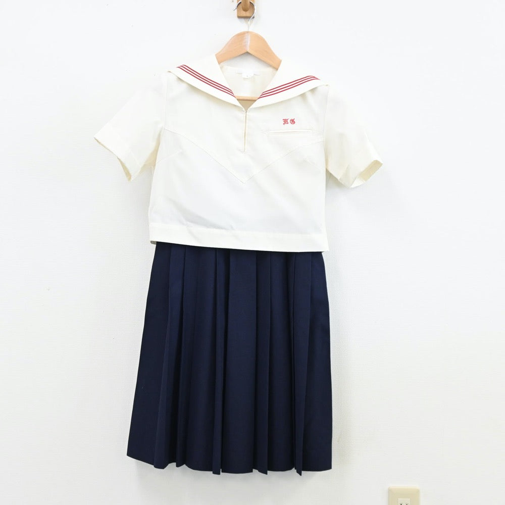 【中古】福岡県 博多女子中学校 女子制服 3点（セーラー服・スカート）sf011613