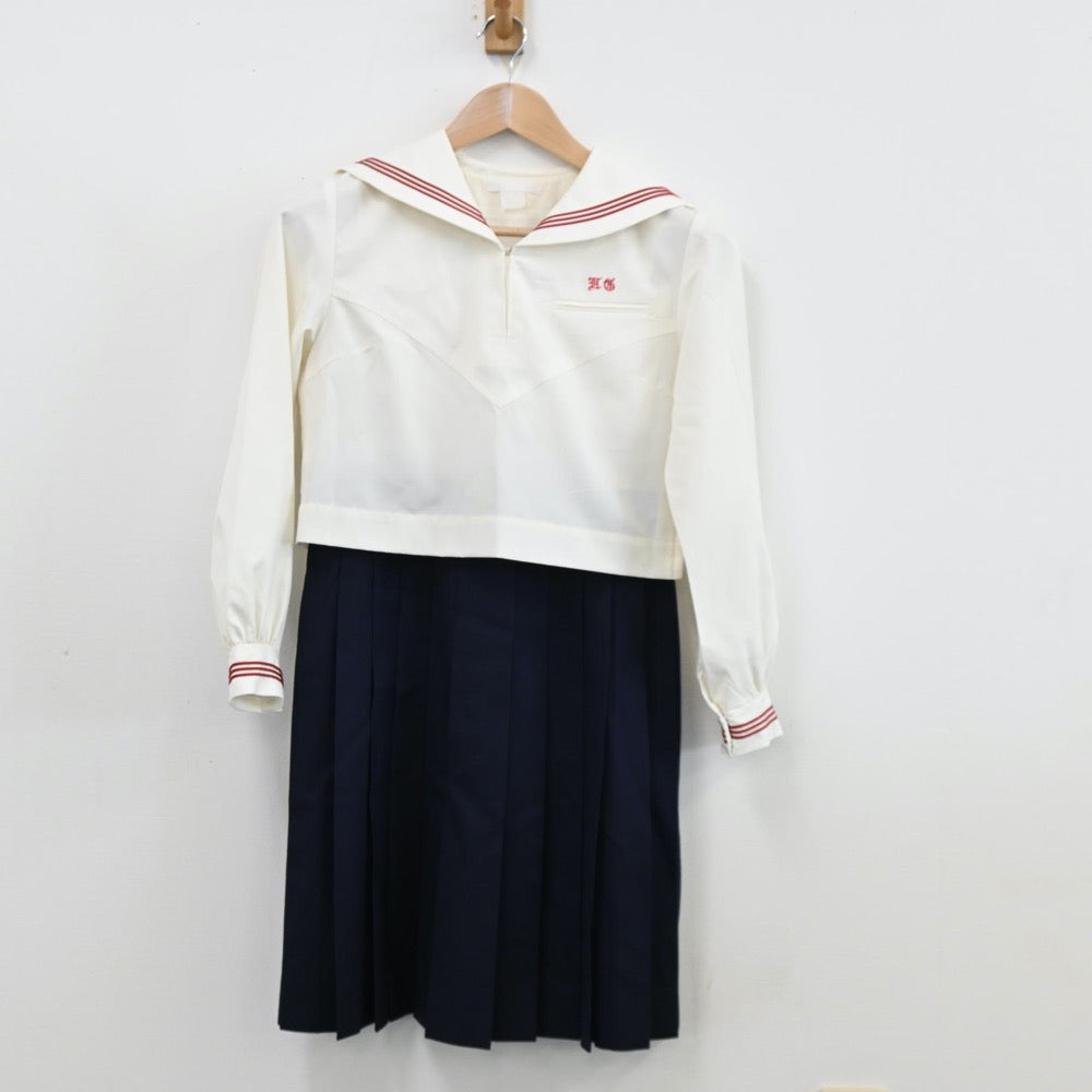 【中古】福岡県 博多女子中学校 女子制服 2点（セーラー服・ジャンパースカート）sf011614