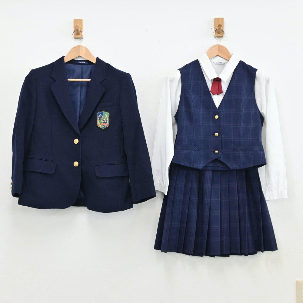 【中古】岡山県 勝山高等学校 女子制服 5点（ブレザー・シャツ・ベスト・スカート）sf011618