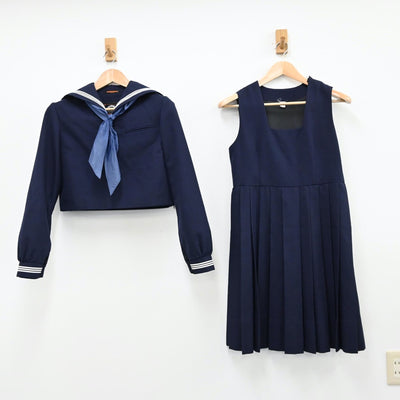 【中古】福岡県 福岡県立修猷館高等学校 女子制服 3点（セーラー服・ジャンパースカート）sf011647