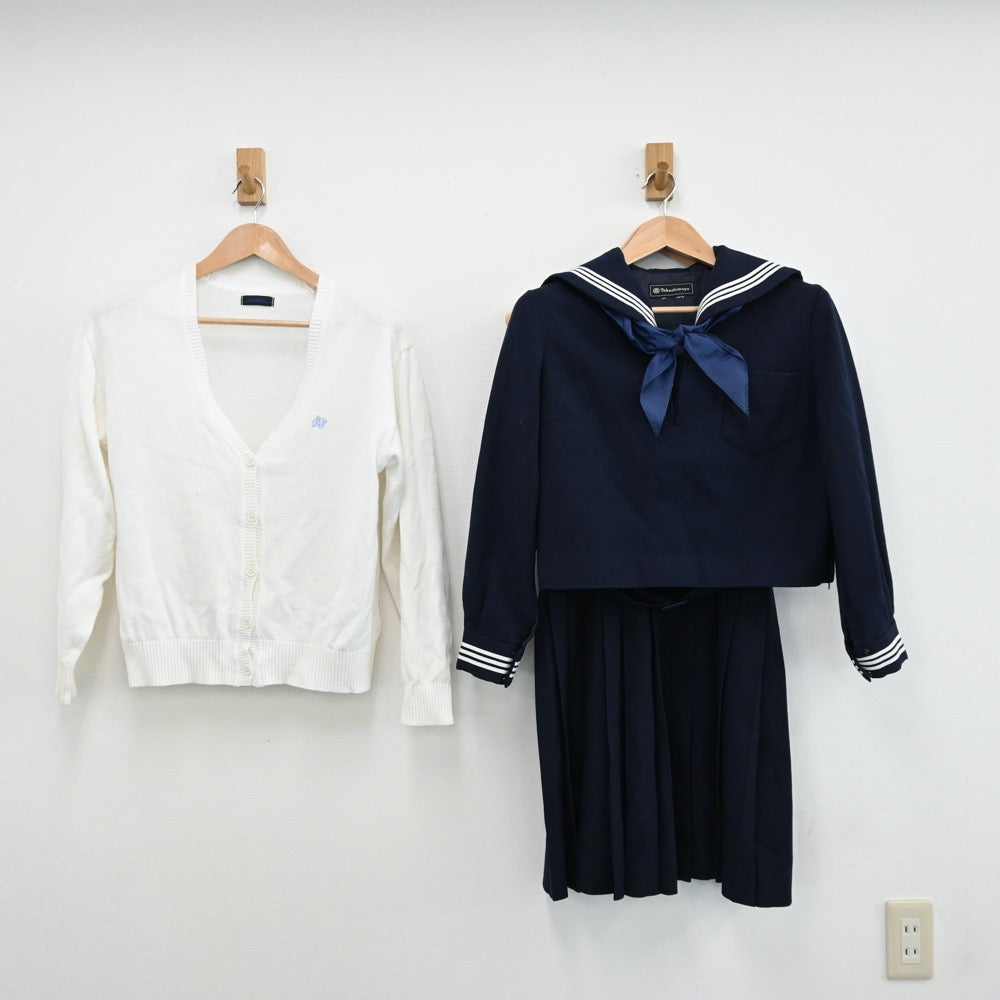 【中古】神奈川県 神奈川学園中学校 女子制服 4点（セーラー服・ニット・ジャンパースカート）sf011729